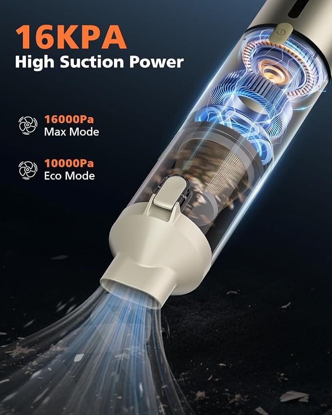 Car Vacuum Portable with 16000Pa Powerful Suction, Handheld Vacuum Cordless - Image 2
