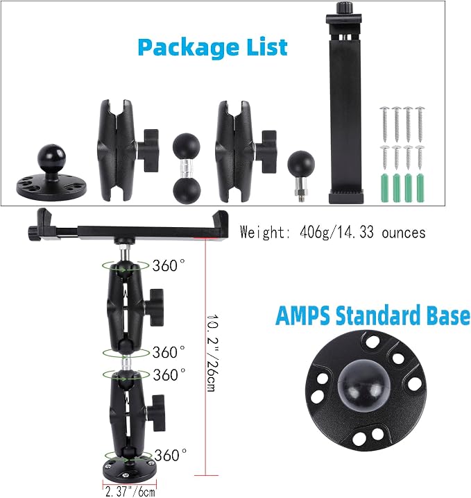 Aluminum Heavy Duty Drill Base Car Tablet Mount - Image 5