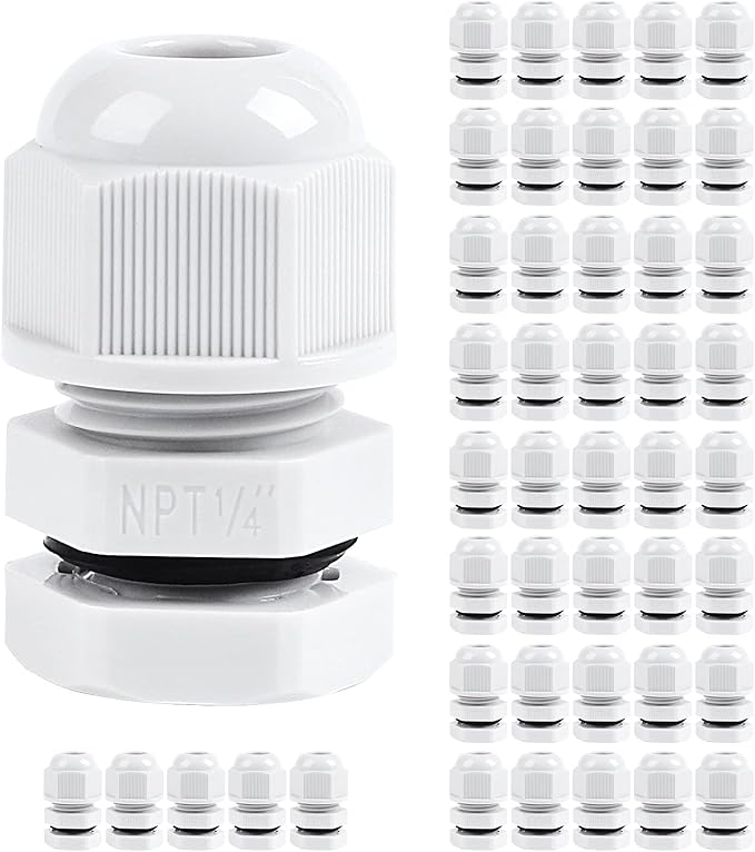 XHF 45 Pcs 1/4 Inch IP68 Strain Relief Nylon Cord Grip NPT Cable Glands by XHF