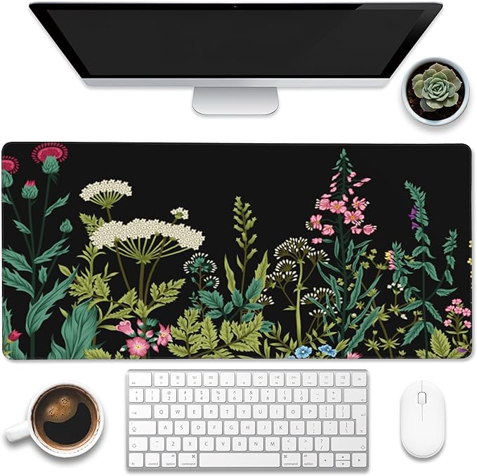 Large Gaming Mouse Pad for Desk, Wildflowers Night Desk Mat, Wild Floral Flower by Eflxamz