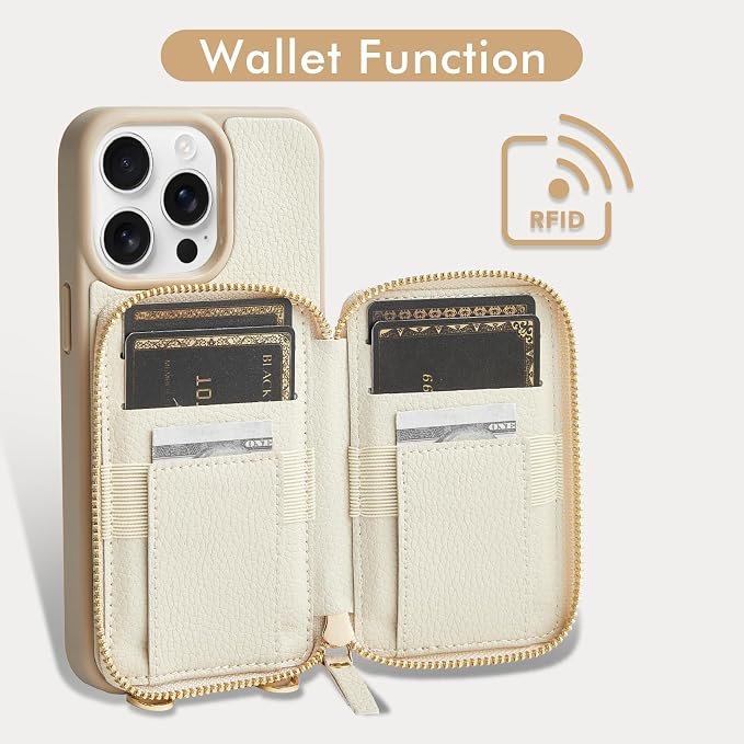 ZVE for iPhone 15 Pro Max Wallet Case, Crossbody Card Holder Phone Purse for - Image 2