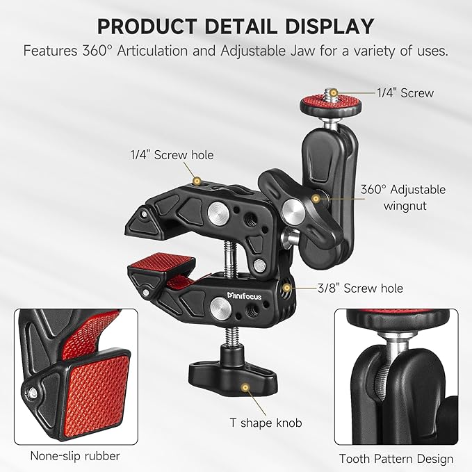 MINIFOCUS Super Clamp Camera Clamp Mount, 360° Ballhead Magic Arm - Image 6