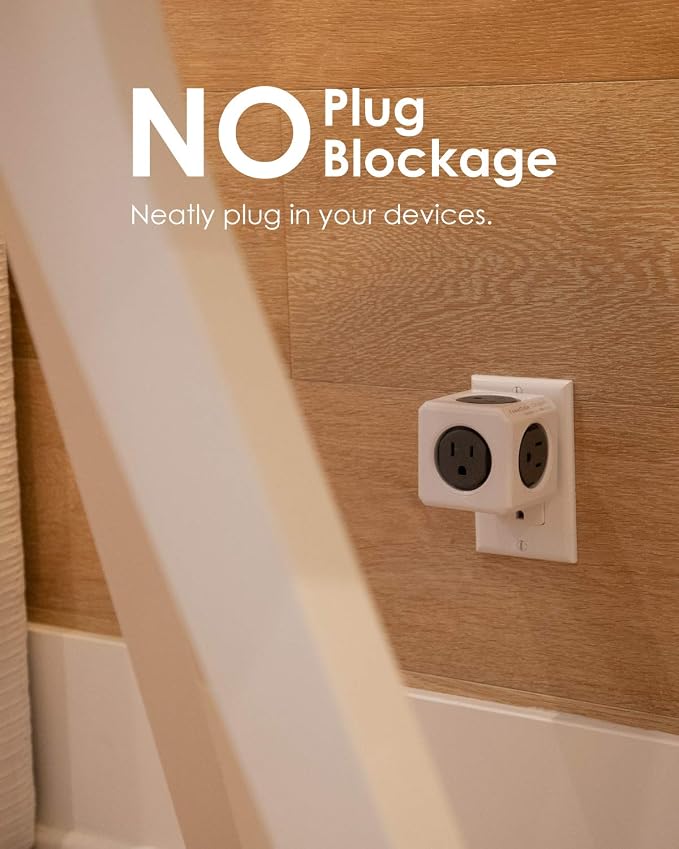 Allocacoc PowerCube Original, 5 Outlets, Wall Plug, Power Charger, Surge - Image 3