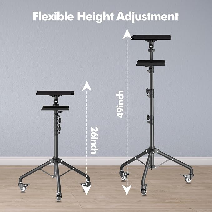 Projector Tripod Stand with Wheels, Portable Laptop Floor Support with Mouse - Image 3