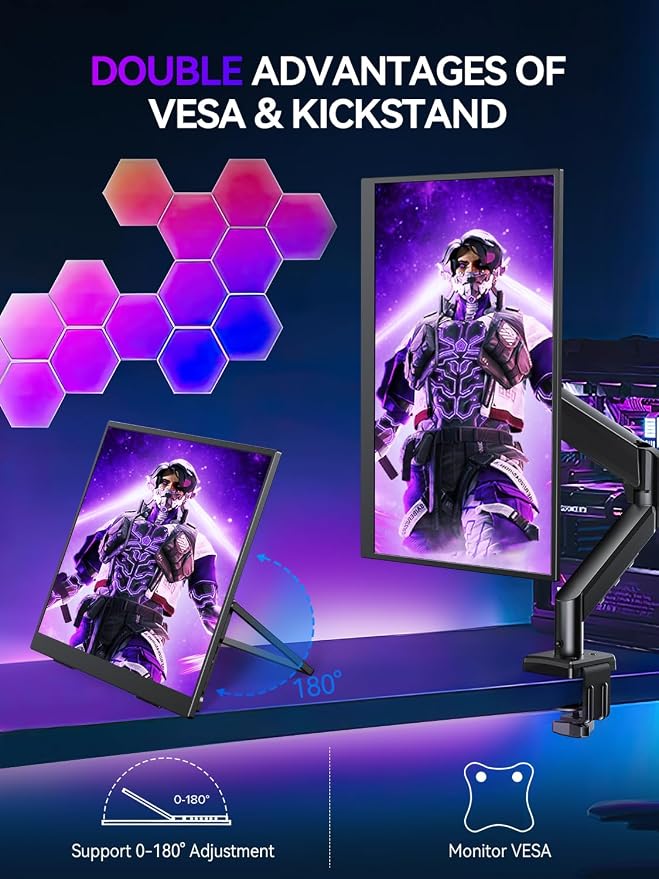UPERFECT QLED Portable Monitor 2K 144HZ 18'' 100% DCI-P3 500Nits w/VESA & Stand - Image 2