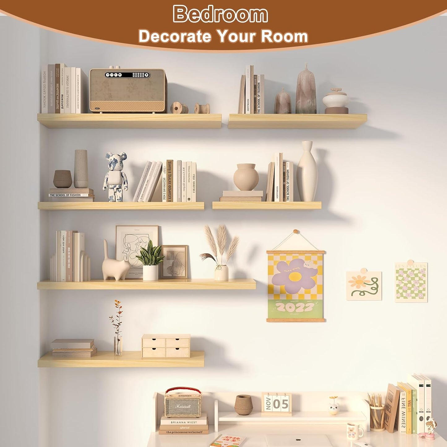 40 Inch Floating Shelf 2 Pack Large Floating Shelves for Wall No Drilling Accessories Included Deep Wall Shelves for Living Room Kitchen Farmhouse 40" W x 12" D x 1.2" Oak