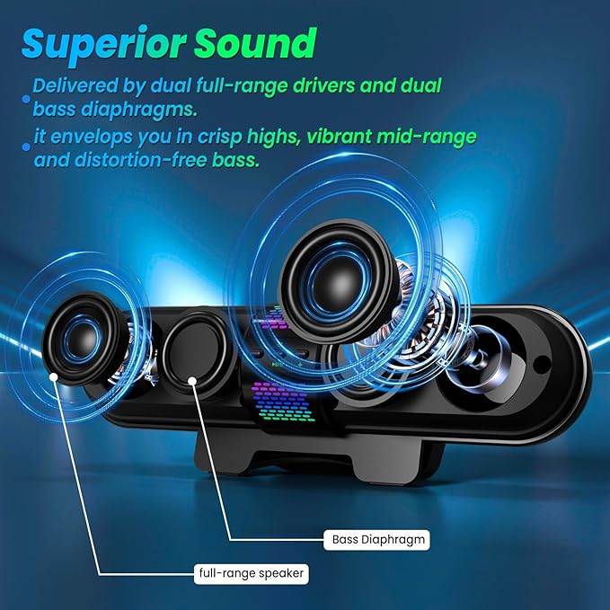 BESTISAN Computer Speaker, 6 RGB Light Modes, Gaming Soundbar - Image 2