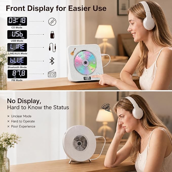 Gueray CD Player Portable Bluetooth Desktop CD Player - Image 3