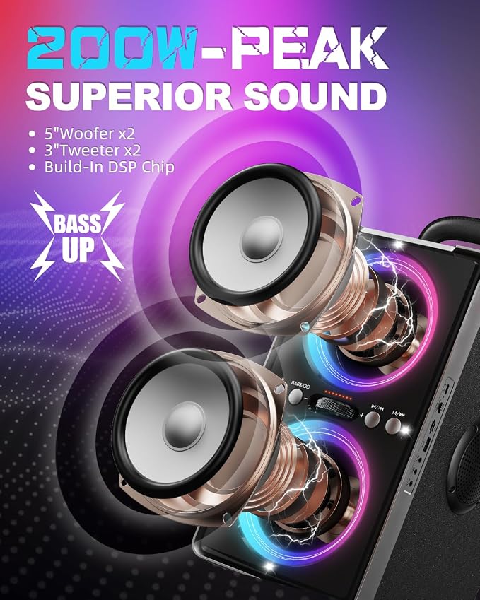 Bluetooth Speaker, 200W Loud Stereo - Image 2