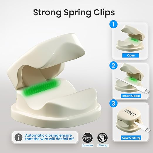 8 Pack Adhesive Cable Clips White Spring Loaded Cord Holders - Image 4