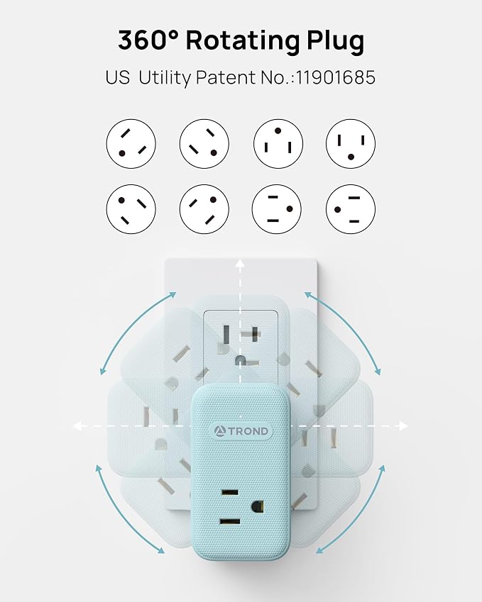 TROND Outlet Extender with USB, 360 Rotating Plug Adapter with PD 20W USB C Port - Image 3