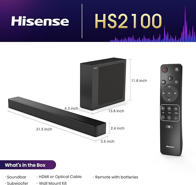 Hisense HS2100 2.1 Ch 240W Sound Bar - Image 2