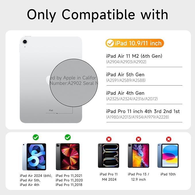HOU iPad Air 11 Case with Keyboard Detachable Rotatable Magnetic Full - Image 2