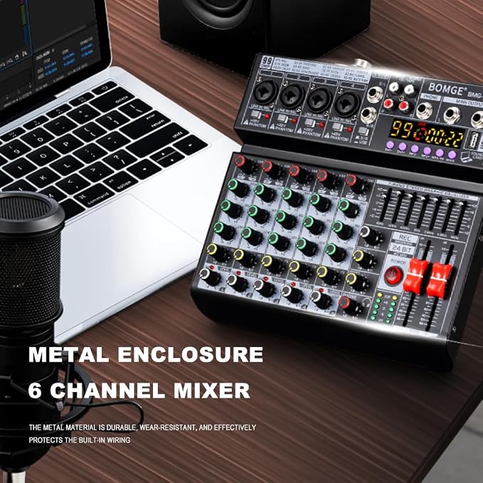 BOMGE 06A Professional 6 Channel DJ Audio Mixer, DJ Controller Sound Mixer - Image 6