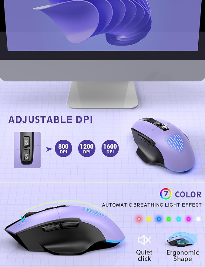 Wireless Keyboard and Mouse Backlits, Wrist Rest, LED Mouse, Rechargeable - Image 4