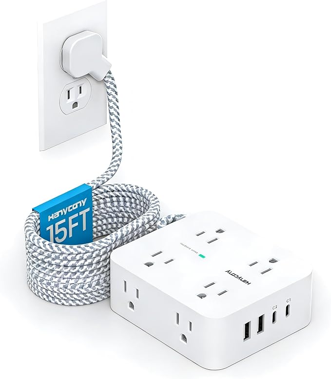 PD 30W USB C Power Strip Surge Protecor, HANYCONY 8 Outlets 4 USB, 1080J Desk by HANYCONY