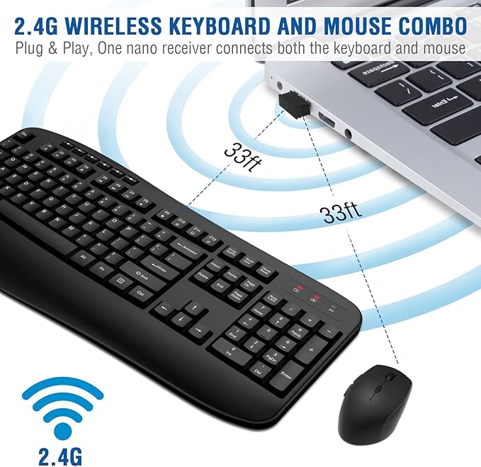 Wireless Keyboard Mouse Combo, EDJO 2.4G Full-Sized Large Wireless Keyboard - Image 2