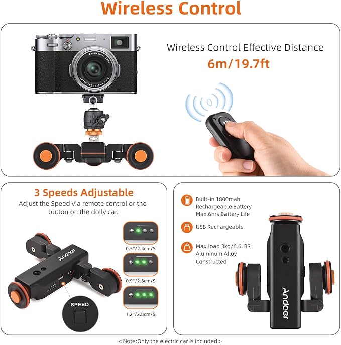 Andoer Video Camera Dolly with Ballhead & Phone Holder, 3-Speed Motorized Auto - Image 4