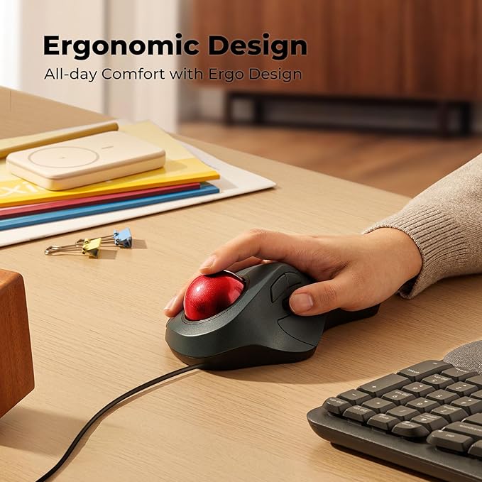 Wired Trackball Mouse for Large Hands, Ergonomic Design Reduces Wrist & Muscle - Image 2