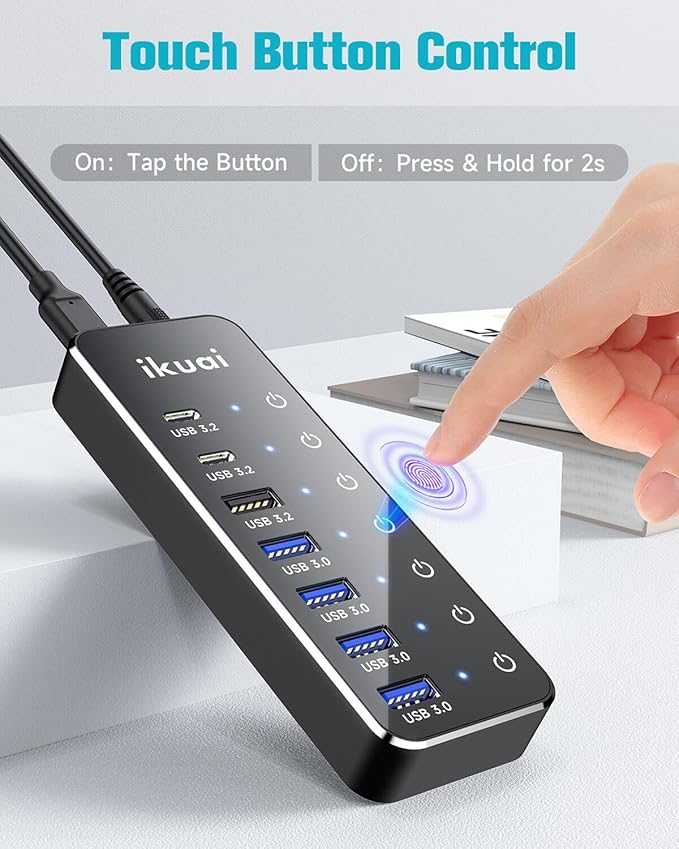 Powered USB Hub, ikuai 7-Port USB 3.2 / USB C Hub, - Image 5