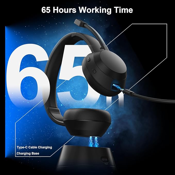 Wireless Headset with Mic for Work, Wireless Headphones with USB Dongle & - Image 4