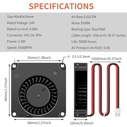 Wathai DC 4010 Blower Fan 24V Duall Ball High Speed - Image 2
