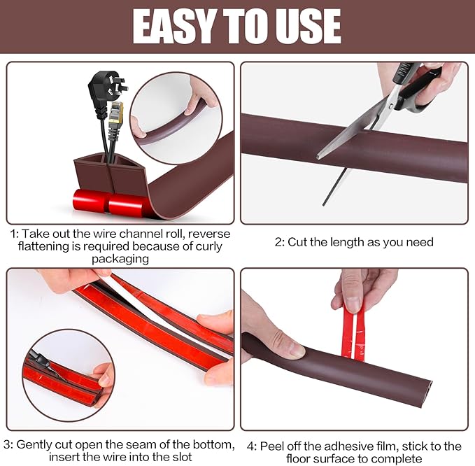 Floor Cord Cover Cavity 0.8"x0.37" Self Adhesive Cord Hider, 10FT Low Profile - Image 8