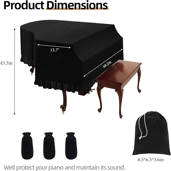 Grand Piano Keyboard Dust Cover, Music Stretchy Dirt Proof Keyboard Cover - Image 2