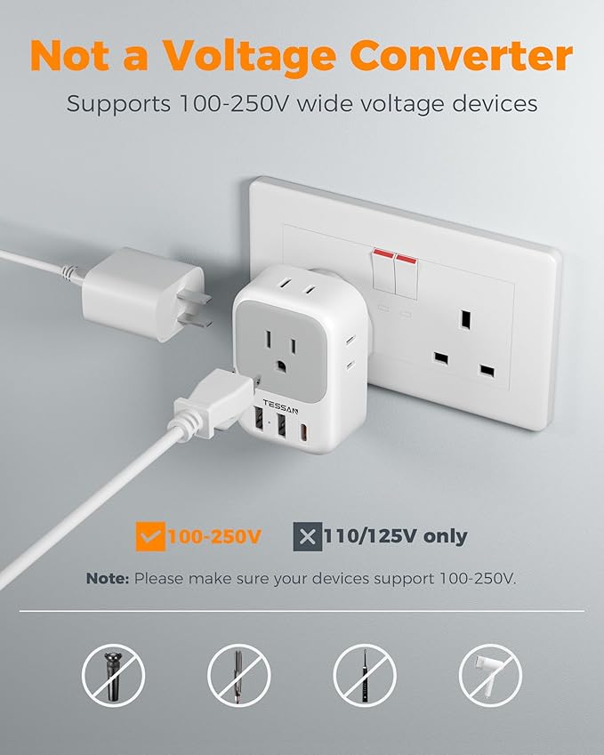 UK Adapters for Travel 2 Pack, TESSAN Type G US to UK Plug Adapter - Image 6