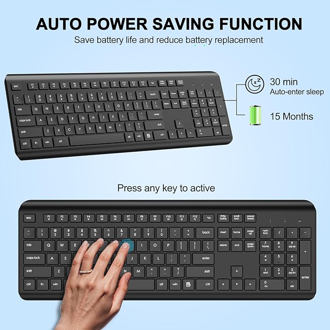 EDJO Wireless Keyboard, 2.4G Full-Sized Cordless USB Silent Computer Keyboard - Image 3
