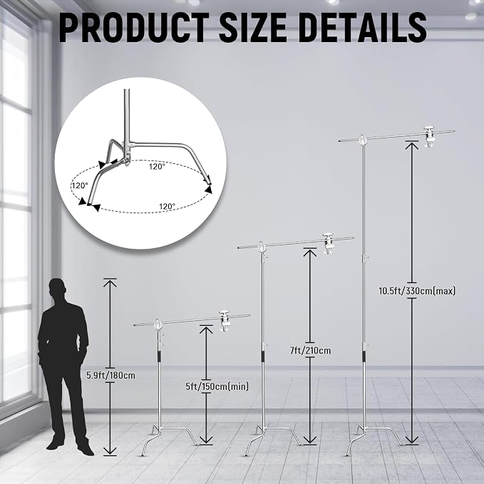 C Stand with Boom Arm Professional Heavy Duty Light Stand with 10.8ft Vertical - Image 3