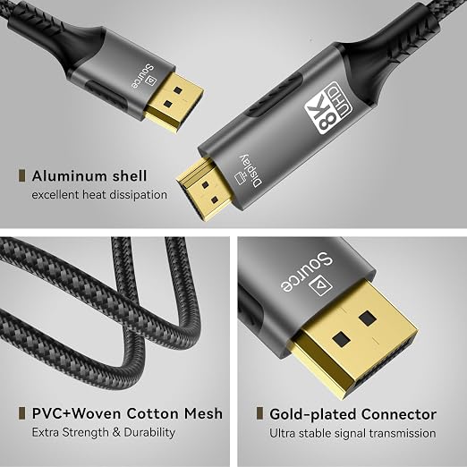 FDBRO 8K DisplayPort to HDMI Cable Active 8K@60Hz 4K@120Hz 32.4Gbps, - Image 5