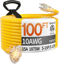 100 ft 10 Gauge Heavy Duty 3 Outlet Extension Cord Splitter by Deeklify