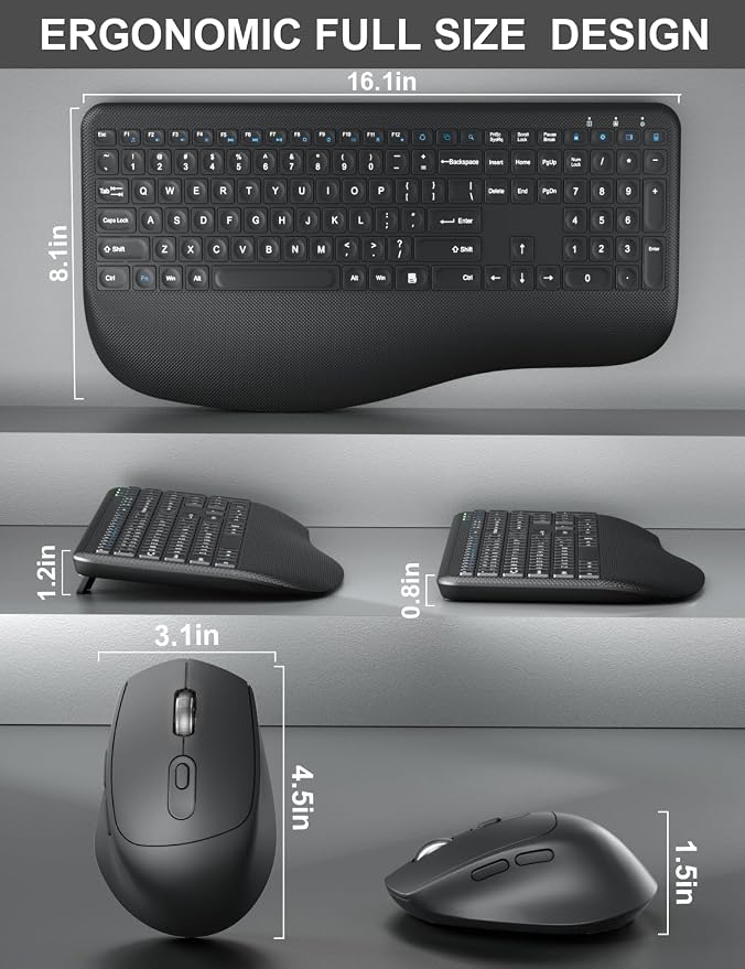 Wireless Keyboard and Mouse Combo, EDJO 2.4G Full-Sized Ergonomic Computer - Image 6