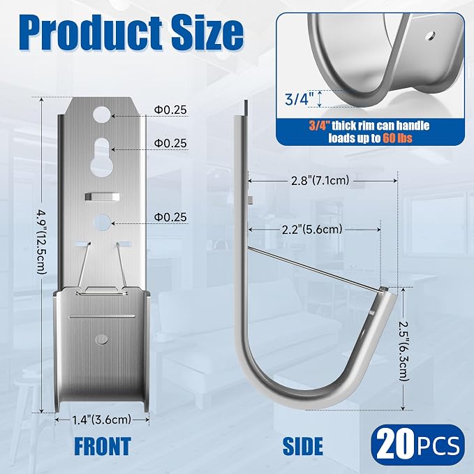 20 Pack J Cable Hook with Retainer Clip, 2-Inch Heavy Duty Wall Mount J-Hooks - Image 2