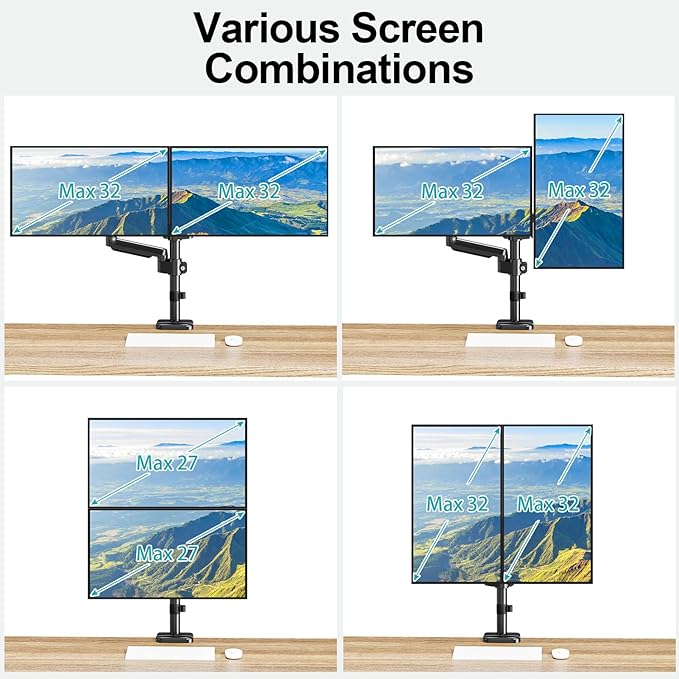 MOUNT PRO Dual Monitor Mount for 13-32" Computer Screen, Tall Monitor Stands - Image 4