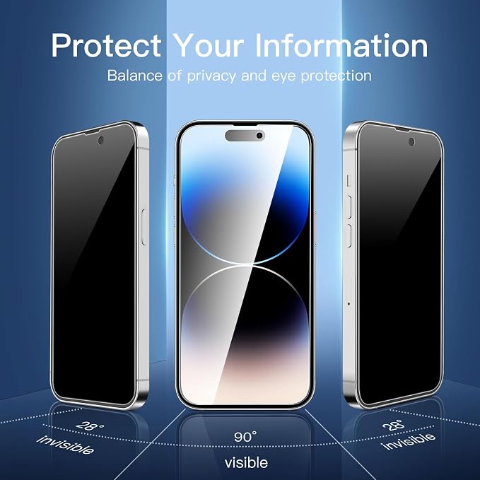 NEW'C 3 Pack Privacy for iPhone 14 Pro Screen Protector, Anti-Spy Tempered - Image 3