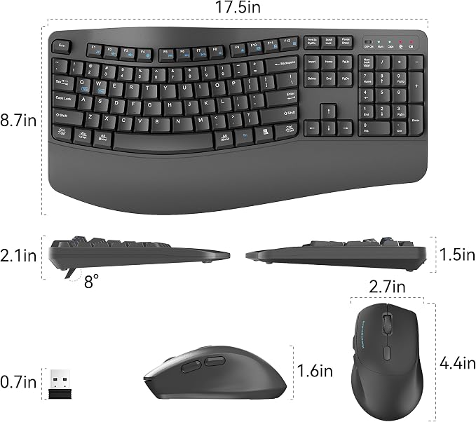 Wireless Keyboard and Mouse Combo, 2.4G Full Size Wave Keys Ergonomic Keyboard - Image 9