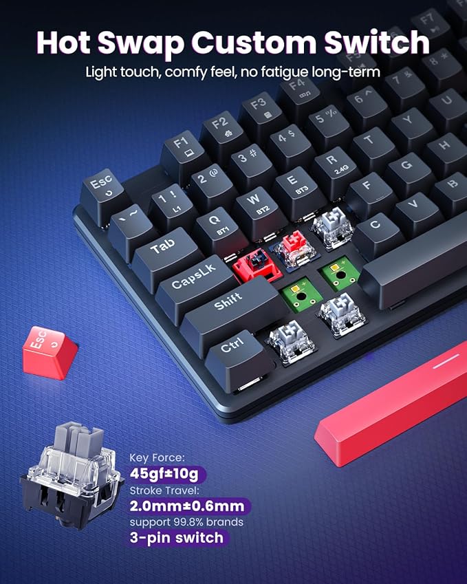 Redragon K671KS Wireless Mechanical Gaming Keyboard, Tri Mode BT/2.4G/USB-C Hot - Image 3