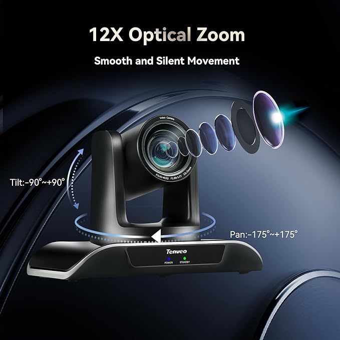 Tenveo 12X Optical Zoom PTZ Conference Camera USB3.0/HDMI 90° Wide View Angle - Image 3