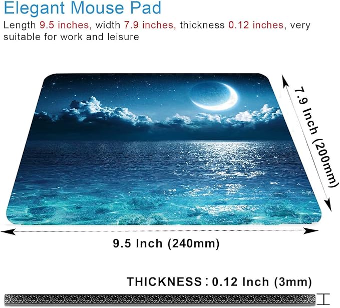 Ocean and Moon Mouse Pad, Romantic Moon On Sea in Magic Night, Waterproof - Image 2