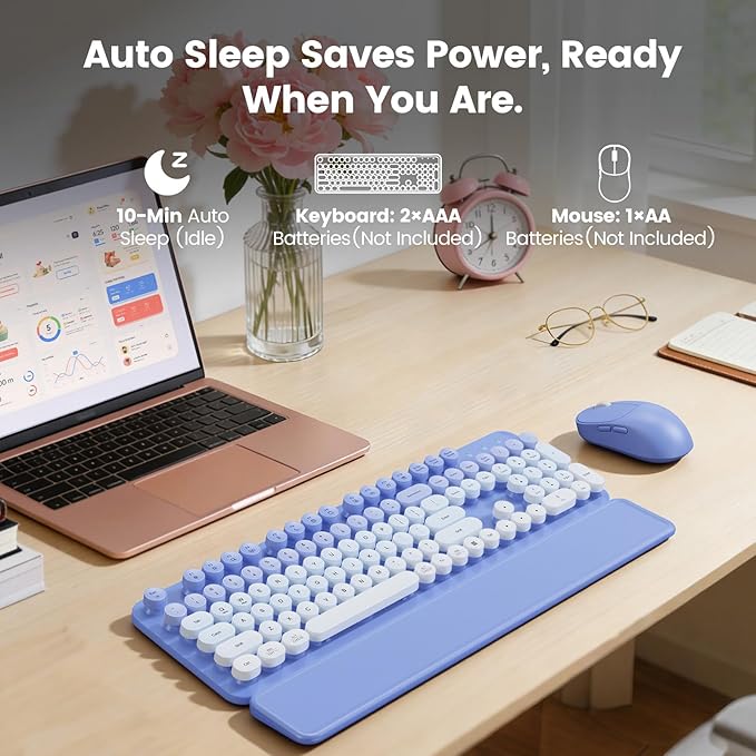 Wireless Keyboard and Mouse Combo, Magnetic Soft-Touch Wrist Rest, Round Keycaps - Image 8