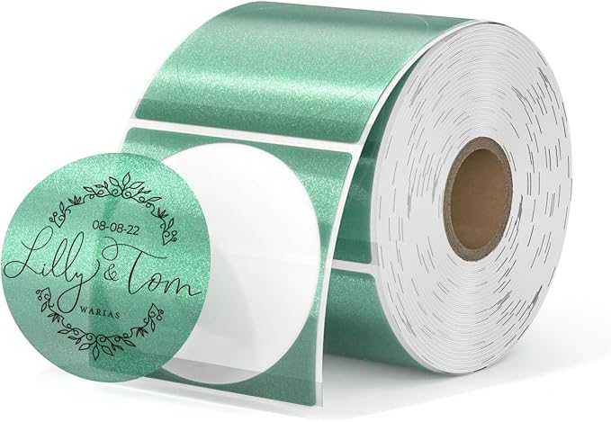 MUNBYN 2 Inch Green Transparent Thermal Labels, Round Fine Glitter Printable by MUNBYN