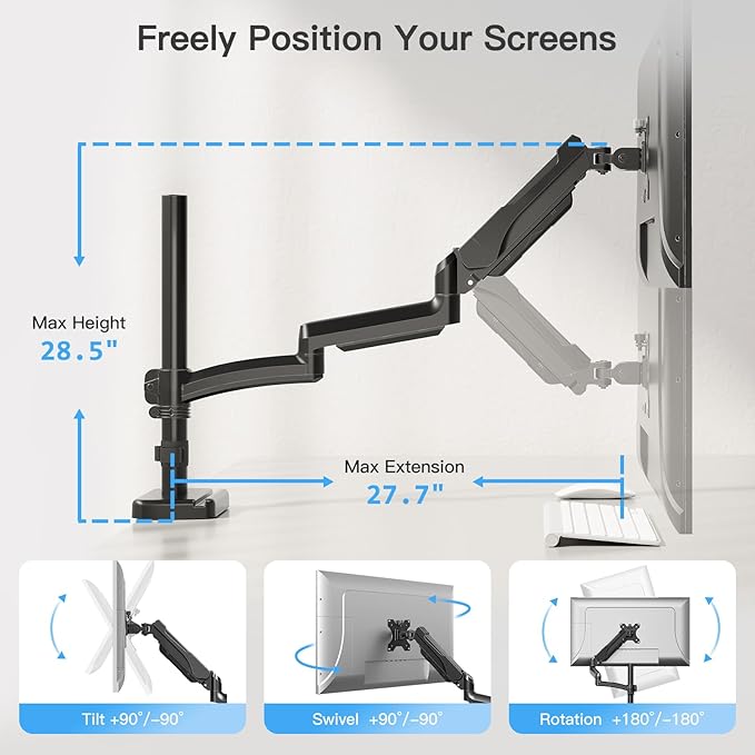 MOUNTUP 27 inch Extra Long Monitor Arm, Single Desk Mount - Image 4
