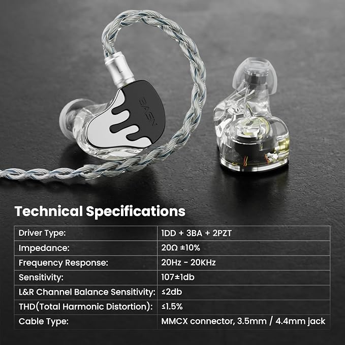 BASN BmasterX in Ear Audio Monitor, Hybrid 6 Drivers IEM Earphones - Image 4