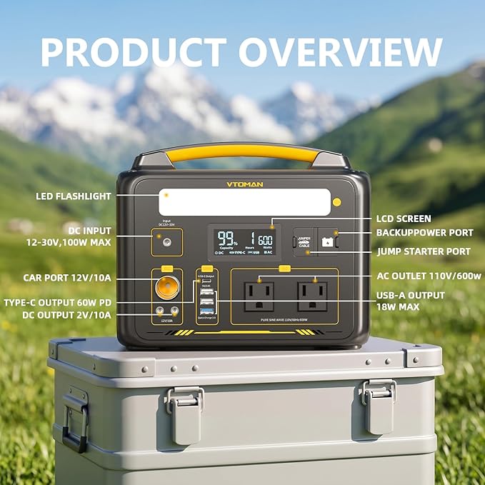 VTOMAN Jump 600X Portable Power Station 600W, 299Wh Solar Generator LiFePO4 - Image 7