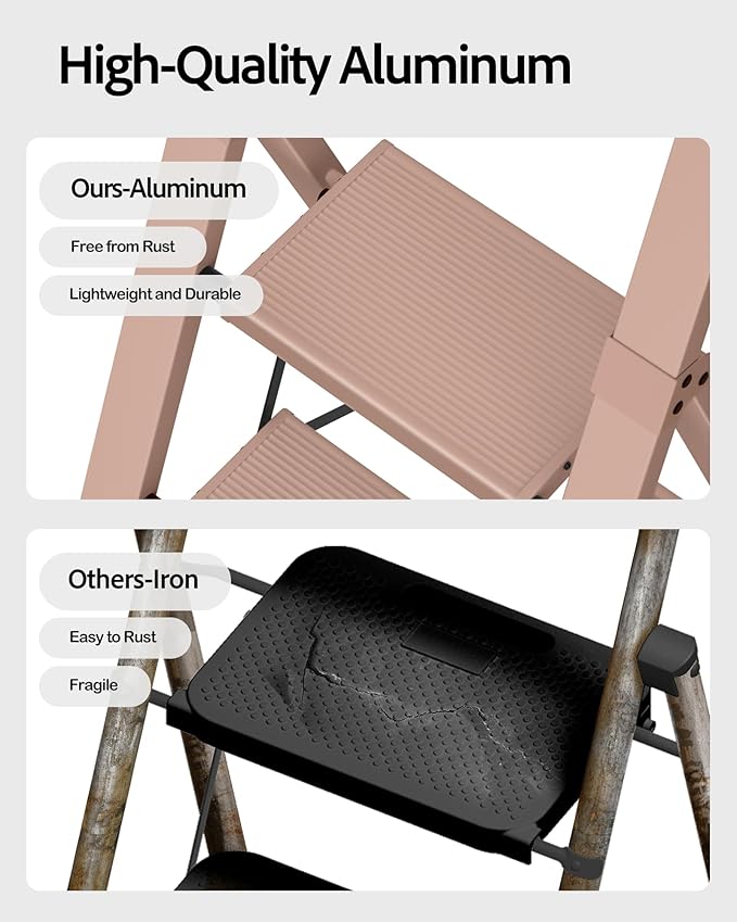 Taranta 3 Step Ladder, Lightweight Aluminum Step Stool - Image 2