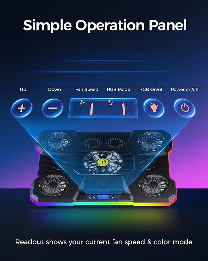 ChillCore Laptop Cooling Pad, RGB Lights Laptop Cooler 9 Fans - Image 4