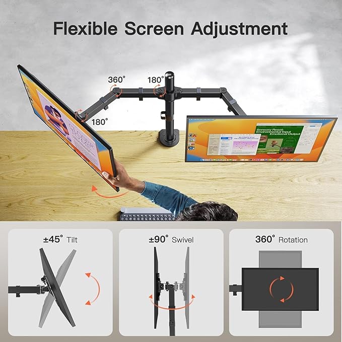 ErGear Dual Monitor Desk Mount for 13″–34″ Monitors up to 26.5 lbs, Fully - Image 5