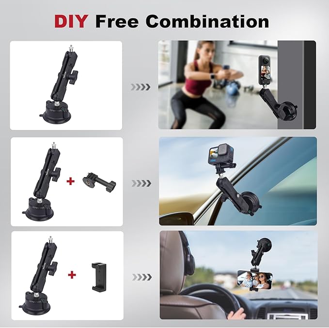 Camera Suction Cup Mount with Ball Head Magic Arm, Universal 360°Vacuum Suction - Image 7